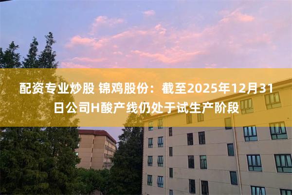 配资专业炒股 锦鸡股份：截至2025年12月31日公司H酸产线仍处于试生产阶段