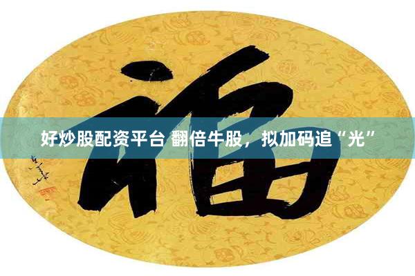 好炒股配资平台 翻倍牛股，拟加码追“光”